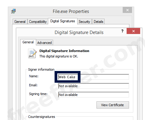 Screenshot of the Web Cake certificate